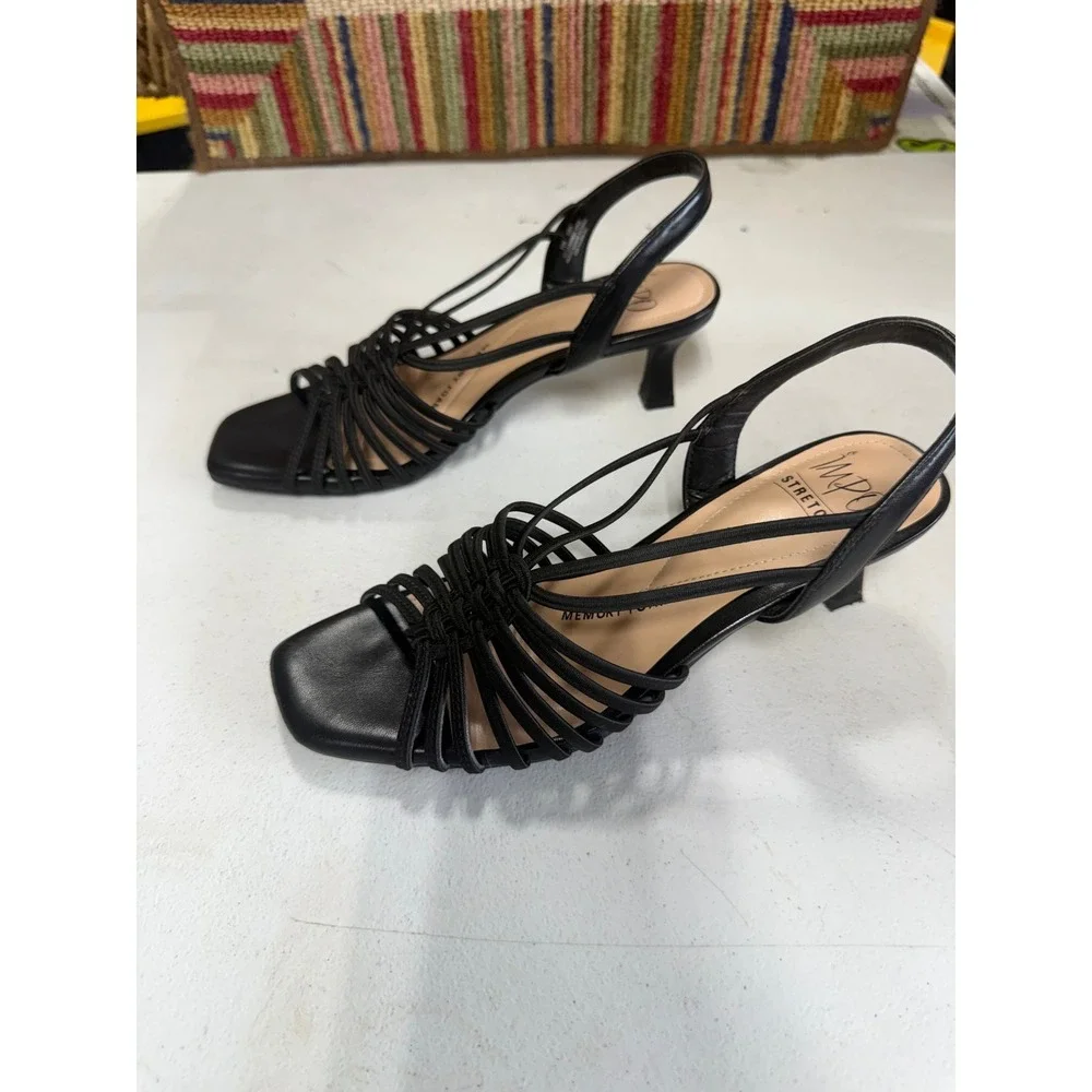 Impo Eden Black Stretch Multi Strap Memory Foam Kitten Heel Sandals 8.5M